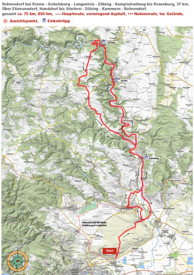 Tour 40: Kamptal Radweg · 75 km, 850 hm - 360° Panoramen Berg Bilder